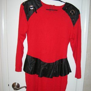 Vintage 80s Faragi red dress conchos shoulder pads peplum snakeprint Medium